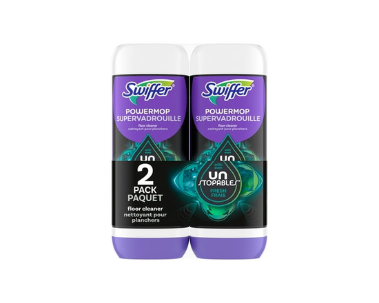 Swiffer PowerMop Floor Cleaning Solution with Unstopables Fresh Scent, Pack of 2 - 25.3 fl oz