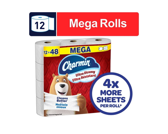 Charmin Ultra Strong, Papier Hygiénique 2 Épaisseurs, 12 Rouleaux (Équivalent à 48 Rouleaux Réguliers)