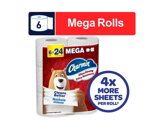 Charmin Toilet Paper Ultra Strong, 6 Mega Rolls (24 Regular Rolls Equivalent), 2-ply Bathroom Tissue