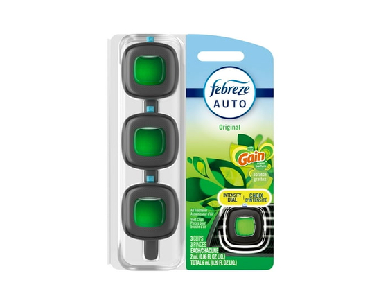 Febreze AUTO Air Freshener Vent Clip Gain Original, 2ml Car Vent Clip, Pack of 3