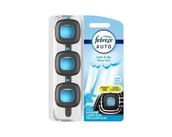 Febreze AUTO Air Freshener Vent Clip Linen & Sky, 2ml Car Vent Clip, Pack of 3