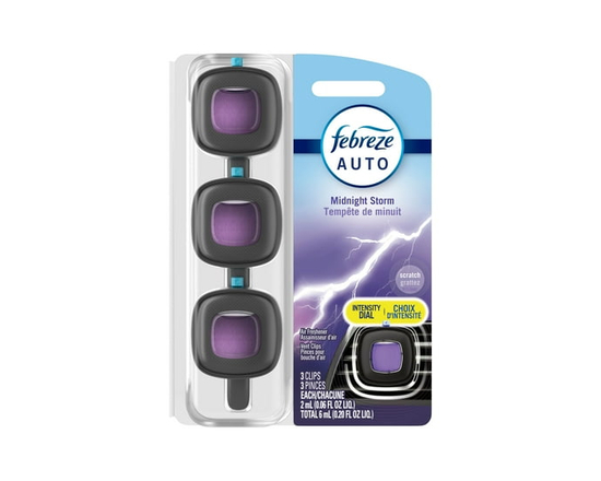 Febreze AUTO Air Freshener Vent Clip Midnight Storm Scent, 2ml Car Vent Clip, Pack of 3