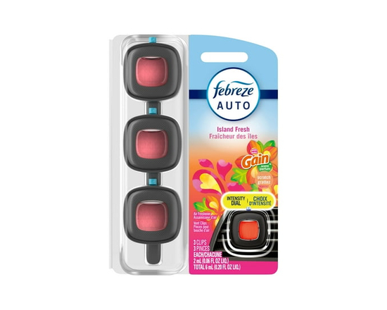 Febreze AUTO Air Freshener Vent Clip Gain Island Fresh, 2ml Car Vent Clip, Pack of 3