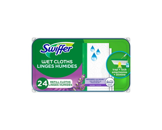 Swiffer Sweep + Mop, Wet Pads Refill, Floor Cleaner, Cleaning Cloths, Lavender, 24 Count