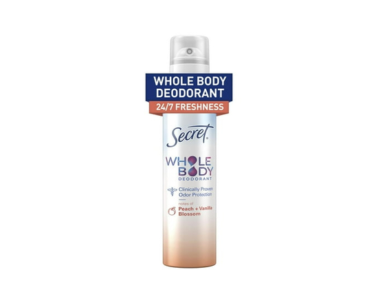Secret Whole Body Aluminum Free Deodorant for Women Body Spray Peach & Vanilla - 8 oz