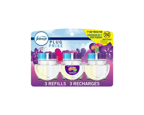 Febreze Plug In Air Freshener, Odor-Fighting Scented Oil Refill, Moonlight Breeze 3 Refills