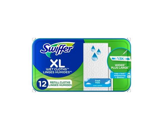 Swiffer Sweep + Mop XL, Wet Pads Refill, Floor Cleaner, Cleaning Cloths, Fresh Scent, 12 Count - XL