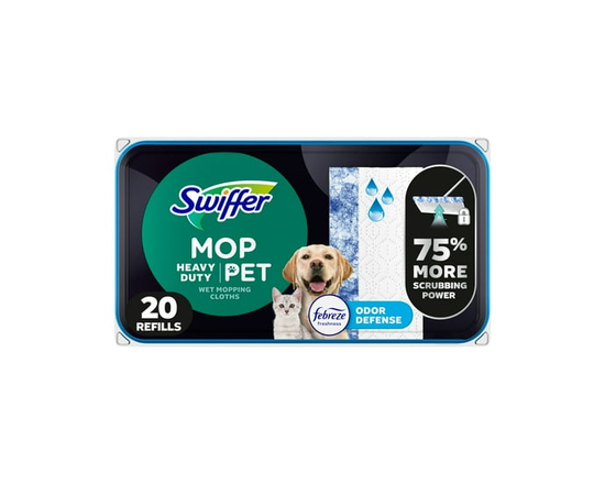 Swiffer Heavy Duty Mop Wet Multi-Surface Cloth Refills for Floor Mopping and Cleaning, Pet with Febreze Odor Defense, 20 Count