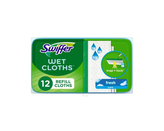 Swiffer Balai + Vadrouille, Linges Humides de Recharge, Nettoyant pour Planchers, Linges de Nettoyage, Frais, 12 Unités