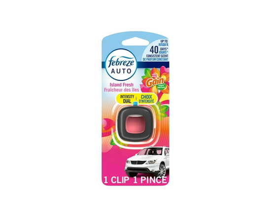 Febreze Car Odor-Fighting Air Freshener Vent Clip with Gain Scent, Island Fresh, 1ct
