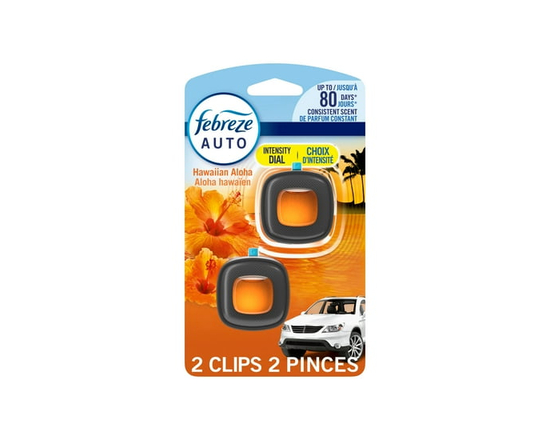 Febreze Car Air Freshener, Odor-Fighting Automotive Vent Clip, Hawaiian Aloha Scent, 2ct