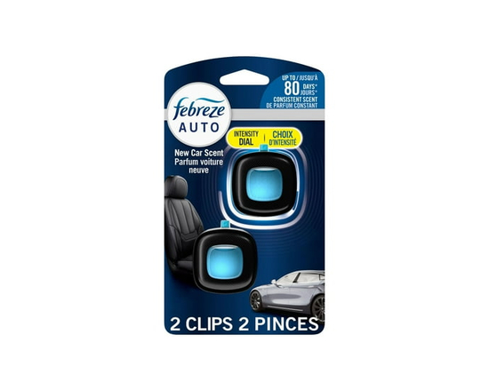 Assainisseur d’air Febreze AUTO, pince pour bouche d’air automobile qui combat les odeurs, parfum Voiture neuve, 2unités