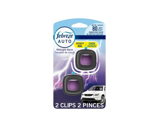 Febreze Car Air Freshener, Odor-Fighting Automotive Vent Clip, Midnight Storm Scent, 2ct