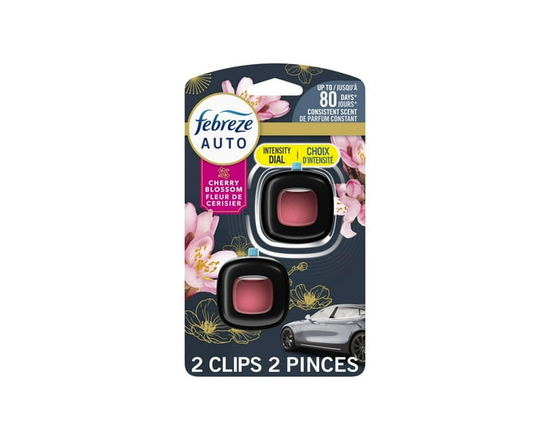 Febreze AUTO Air Freshener, Odor-Fighting Automotive Vent Clip, Cherry Blossom Scent, 2ct
