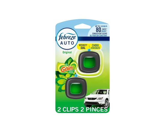 Febreze Car Air Freshener, Odor-Fighting Automotive Vent Clip, Gain Original Scent, 2ct