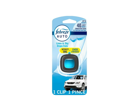 Febreze Car Air Freshener, Odor-Fighting Automotive Vent Clip, Linen & Sky Scent, 1ct