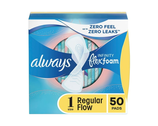 Always Infinity avec FlexFoam Serviettes pour Femmes, Taille 1, Flux Régulier, avec Ailes, Non Parfumées50 Unités - 50 ct