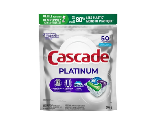 Cascade Platinum Capsules pour Lave-Vaisselle, Détergent pour Lave-Vaisselle, Savon Détergent pour la Vaisselle, Parfum Frais 50 Unités