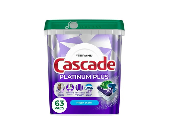 Cascade Platinum Plus Capsules pour Lave-Vaisselle, Détergent pour Lave-Vaisselle, Savon Détergent pour Vaisselle, Frais 63CT