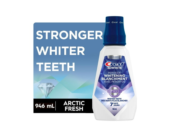 Crest 3D White Rince-Bouche/rinçage Buccal au Peroxyde, Renforce l'Émail, Blanchit les Dents, Prévient les Caries, Sans Alcool, Contient du Fluorure, 