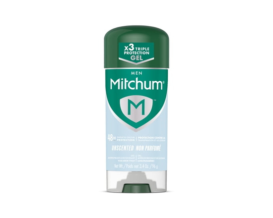 Gel antisudorifique et désodorisant Mitchum homme, protection de 48 heures contre les odeurs, non parfumé, 96 g - 96g