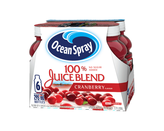 Ocean Spray 100% Juice Blend Cranberry, No Sugar Added 6x295ml