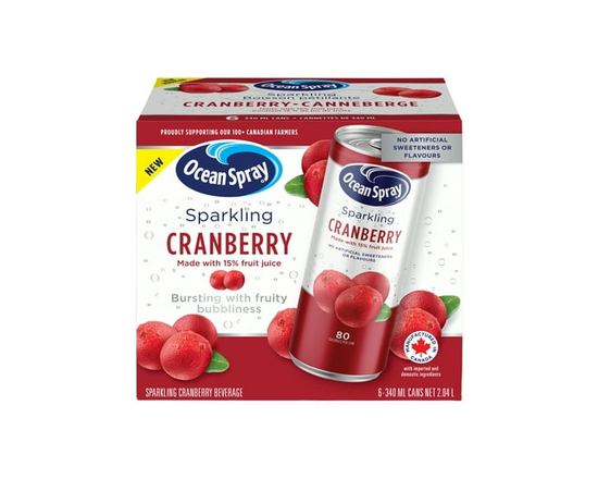 Ocean Spray Sparkling Cranberry 6x340ml Lively Bubbles. No Artificial Flavours or Preservatives. Contains No Allergens. Manufactured in Canada. - 340