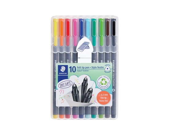 Staedtler Triplus Fineliner, Lot de 10 stylos à pointe fine, Couleurs assorties