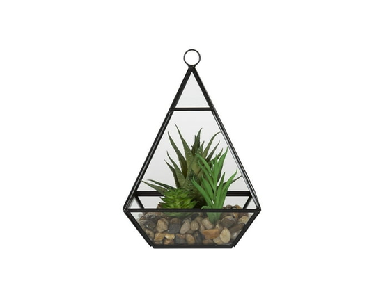 DesignOvation 9"H Tabletop Glass Terrarium with Artificial Succulent Trio