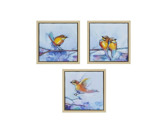 DesignOvation Olio Birds 7.5" x 7.5" Framed Canvas Wall Art Prints, 3 Piece Set - Other