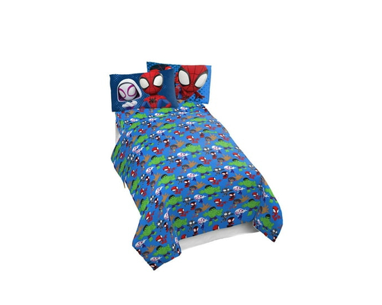 Marvel Spidey et ses Amis Extraordinaires Ensemble de Draps 4-Pièces pour Lit 2 Places pour Enfants, 100 % Polyester