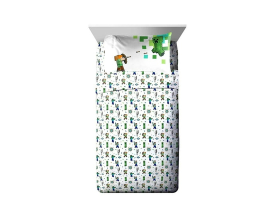 Minecraft Kids' 3-Piece Twin Sheet Set, 100% Polyester