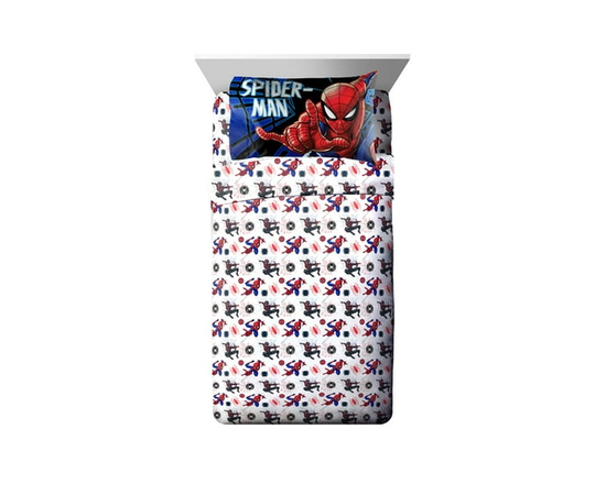 Marvel Spider-Man Ensemble de Draps 4-Pièces pour Lit 2 Places, 100 % Polyester Pour Enfants
