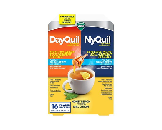 DayQuil and NyQuil Convenience Pack Hot Remedy Cold, Flu & Congestion Medicine, Daytime & Nighttime, Relief for Fever & Headache, Sore Throat Pain, Na