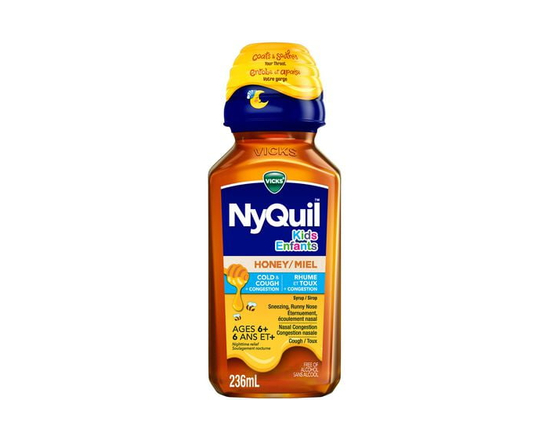VICKS Kids NyQuil Honey Cold & Cough + Congestion Relief for Nighttime Sneezing, Runny Nose, Nasal Congestion & Cough, Flavored with Real Honey, For C