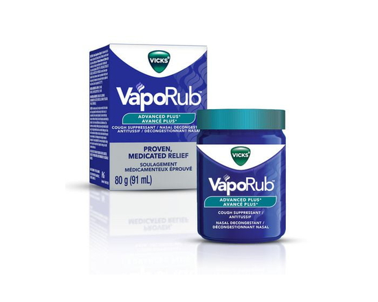 Vicks VapoRub Avancé Plus, décongestionnant nasal, antitussif, vapeurs médicamenteuses Vicks, onguent à appliquer sur la poitrine