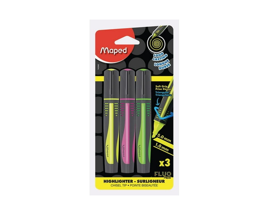 MAPED Surligneur Fluo Max x3 - Jaune / Rose / Vert