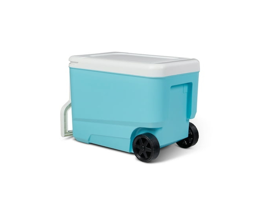 Igloo 38 Quart Wheelie Cool Cooler with handle in aquamarine