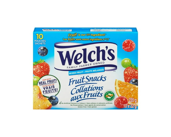Welch's Collations aux Fruits, Fruits Mélangés, Boîte de 10 Sachets, Collations Sans Gluten - 220 g