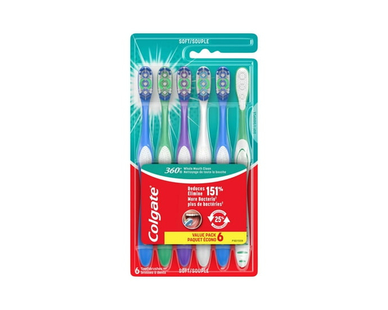 Colgate 360 Toothbrush with Tongue and Cheek Cleaner, Medium - 6pk