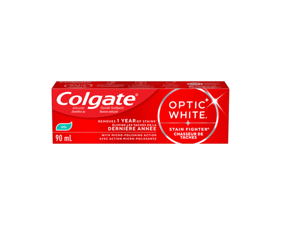 Colgate Optic White Stain Fighter Fresh Mint Teeth Toothpaste Gel, 90 ml - 90 mL