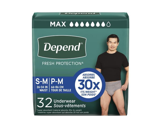 Depend Fresh Protection Adult Incontinence Underwear for Men, Disposable, Maximum, Grey, L - S/M