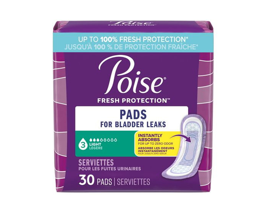 Poise Incontinence Pads for Women, 3 Drop, Light Absorbency - Regular