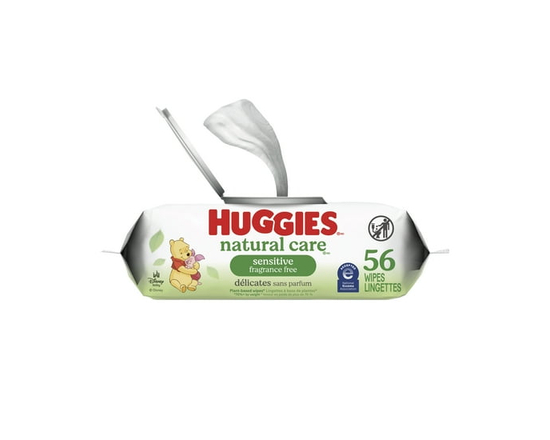 Huggies Natural Care Sensitive Baby Wipes, Unscented, 1 Flip Top Pack, 56 Wipes