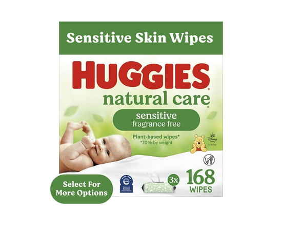 Baby Wipes, Huggies Natural Care Sensitive, UNSCENTED, 3 Flip Top Packs, 168 Wipes