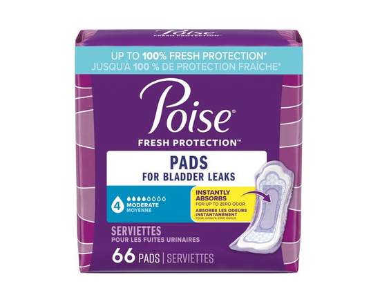 Poise Incontinence Pads for Women, 4 Drop Moderate Absorbency, Regular Length, 66 Count - Regular