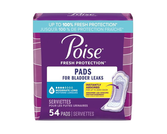 Poise Incontinence Pads for Women, 4 Drop, Moderate Absorbency - Long