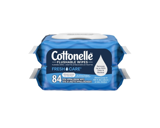 Lingettes humides jetables dans les toilettes Cottonelle Fresh Care, lingettes humides pour adultes, 2 paquets à couvercle rabattable, 42 lingettes pa