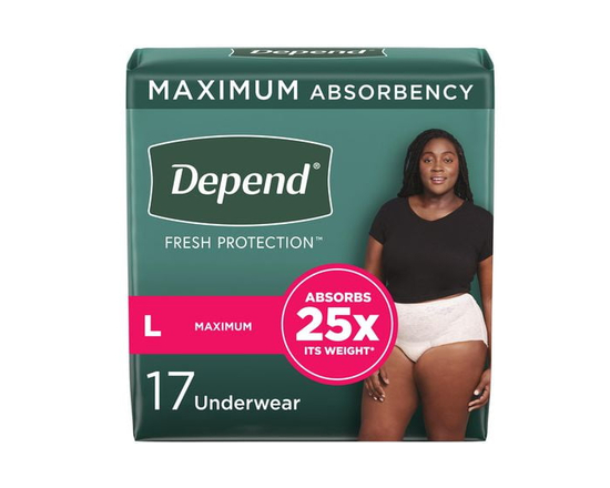 Depend Fresh Protection Adult Incontinence Underwear for Women (Formerly Depend Fit-Flex), Disposable, Maximum, S-XL, Blush - L