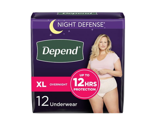 Depend Night Defense Adult Incontinence Underwear for Women, Overnight, Blush, S-XL - XL